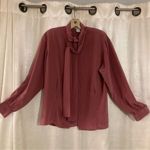 Vintage Lombardi Inc Silk Tie Neck Bow Blouse Size 6 Mauve Rose Made in USA